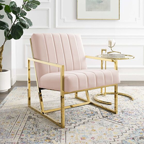 Channel tufted performance velvet armchair in pink