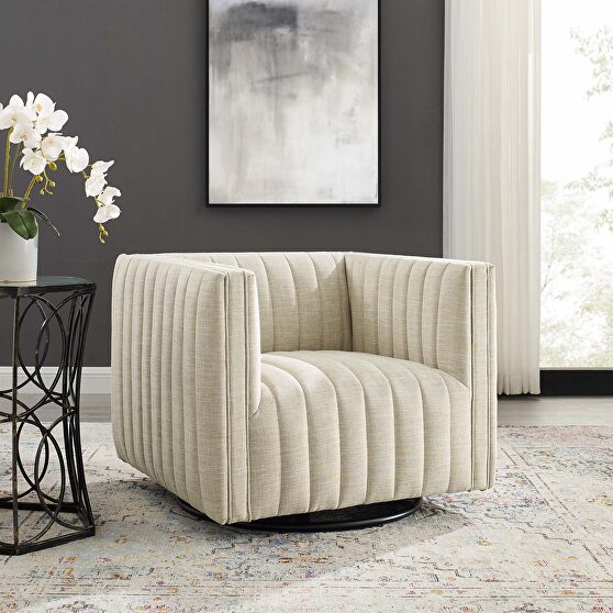 Tufted swivel upholstered armchair in beige
