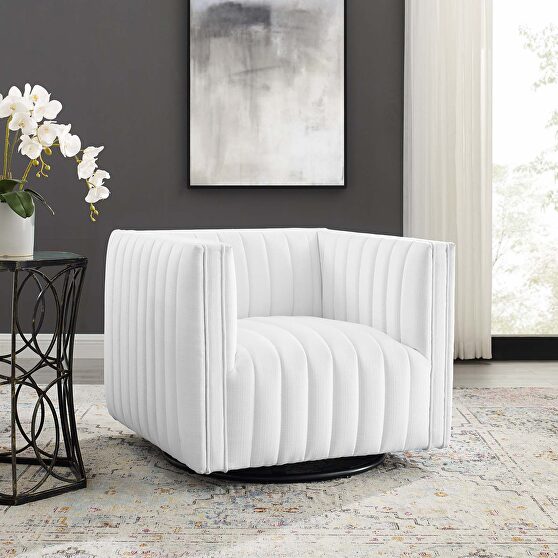 Tufted swivel upholstered armchair in white