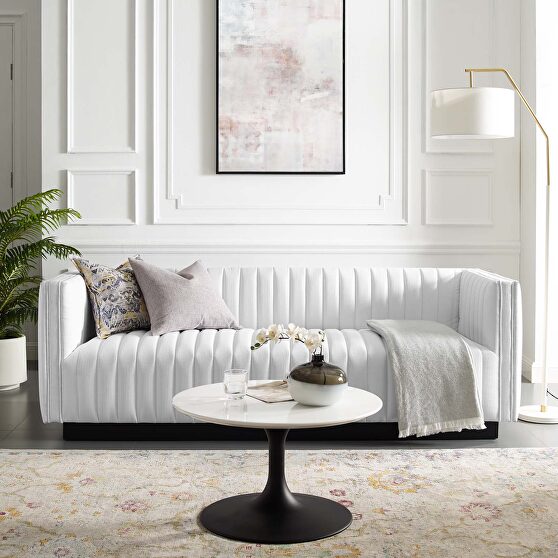 Tufted upholstered fabric sofa in white