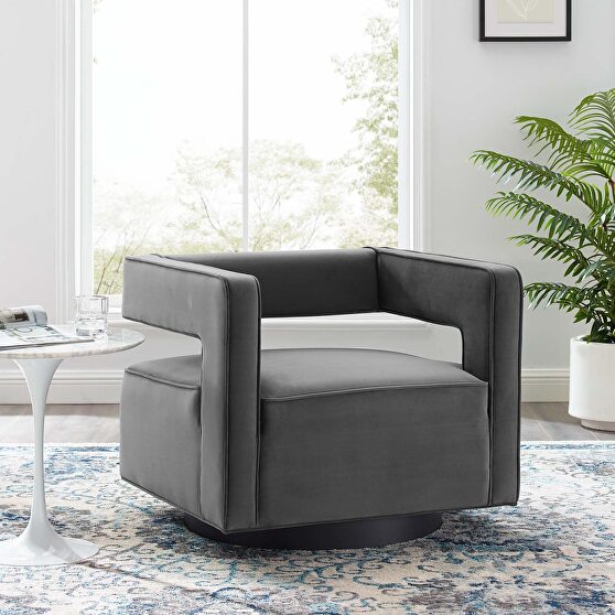 Performance velvet swivel armchair in gray
