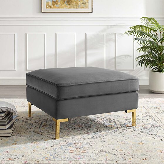 Performance velvet ottoman in gray