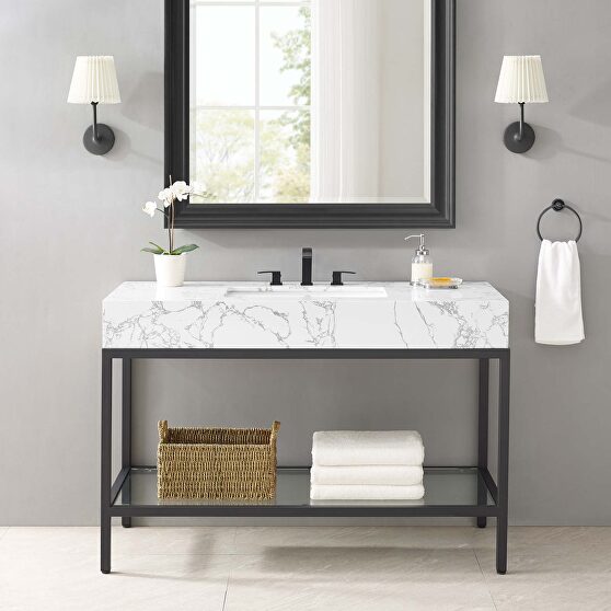 Black stainless steel bathroom vanity in black white