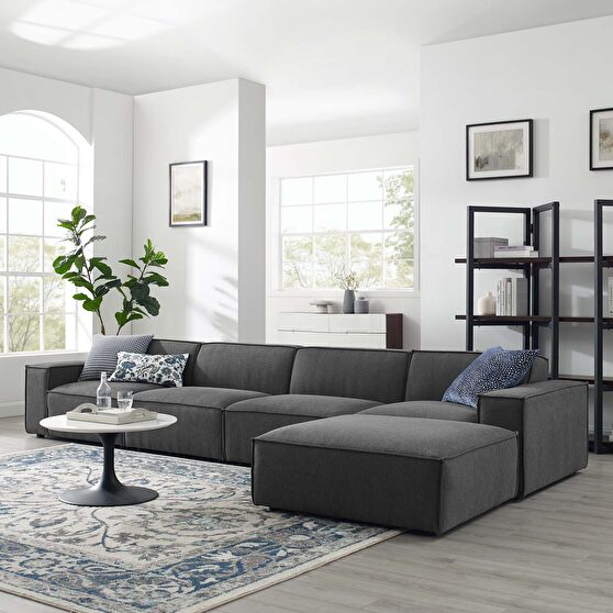 Modular low-profile charcoal fabric 5pcs sectional sofa