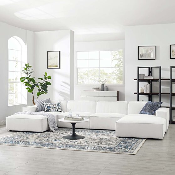 Modular low-profile white fabric 6pcs sectional sofa