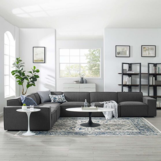 Modular low-profile charcoal fabric 6pcs sectional sofa