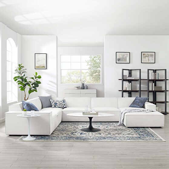 Modular low-profile white fabric 7pcs sectional sofa
