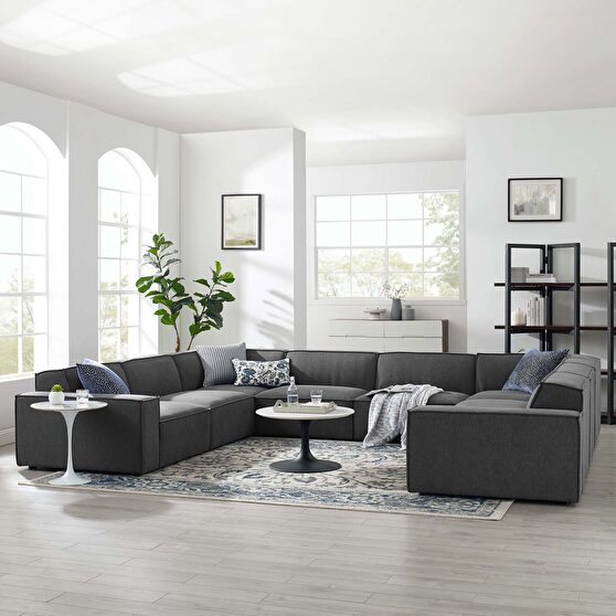 Modular low-profile charcoal fabric 8pcs sectional sofa