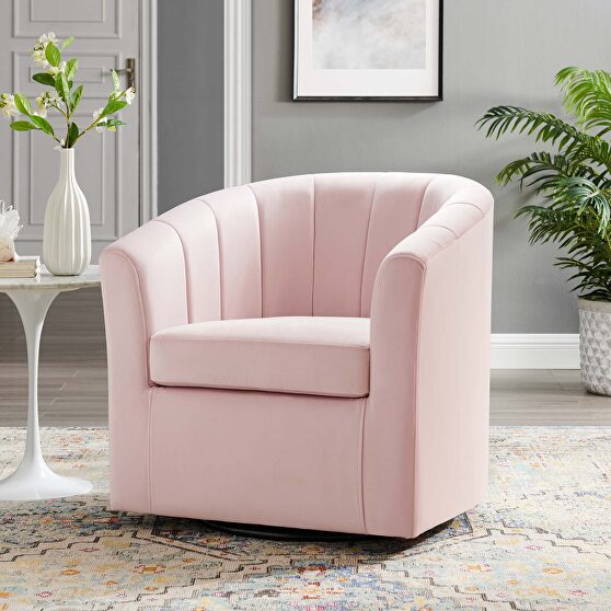 Performance velvet swivel armchair in pink