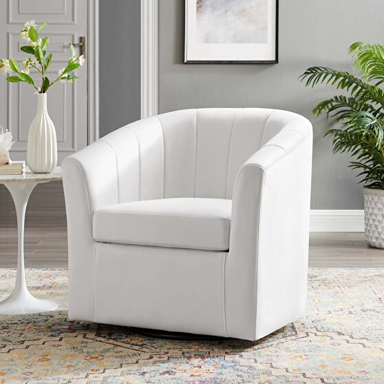 Performance velvet swivel armchair in white