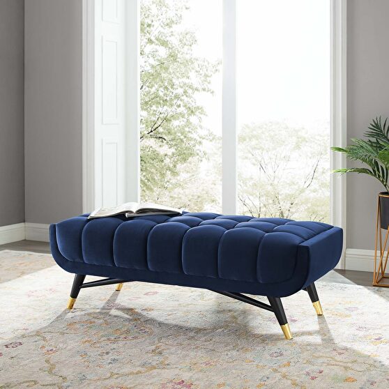 47.5 performance velvet bench in midnight blue