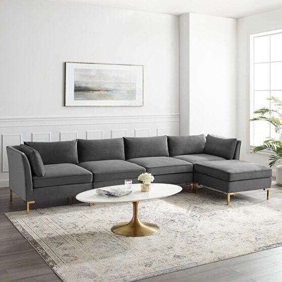 5-piece performance velvet sectional sofa in gray