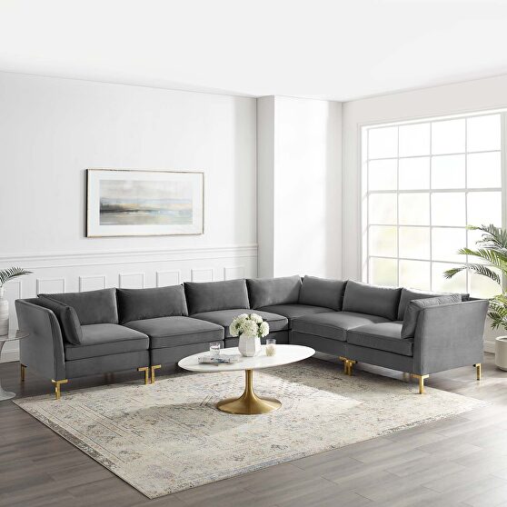 4-piece performance velvet sectional sofa in gray