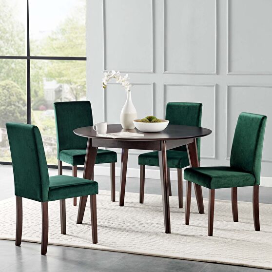5 piece upholstered velvet dining set in cappuccino green