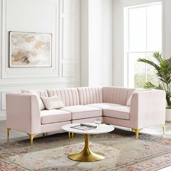 Channel tufted pink performance velvet 4pcs sectional sofa