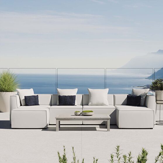 Outdoor patio upholstered 6-piece sectional sofa in white
