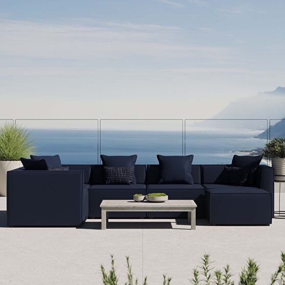 Navy finish outdoor patio upholstered 6-piece sectional sofa