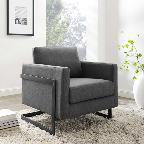 Upholstered fabric accent chair in black charcoal
