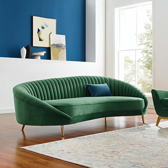 Channel tufted performance velvet sofa in emerald