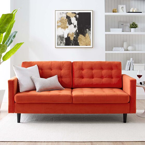 Tufted performance velvet sofa in orange