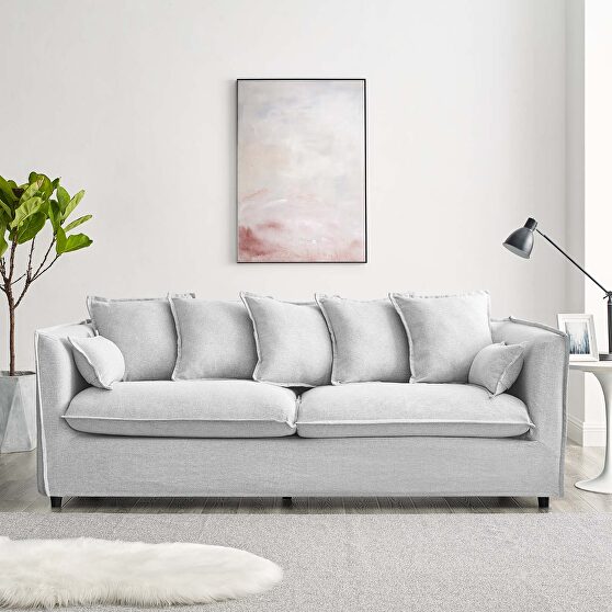Slipcover fabric sofa in light gray
