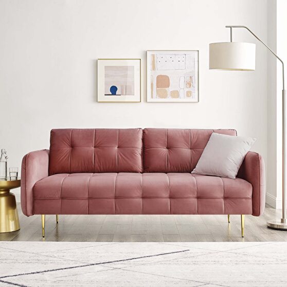 Tufted performance velvet sofa in dusty rose