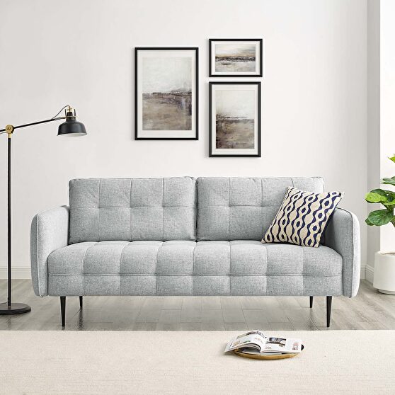 Tufted fabric sofa in light gray
