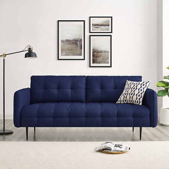 Tufted fabric sofa in royal blue