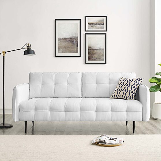 Tufted fabric sofa in white