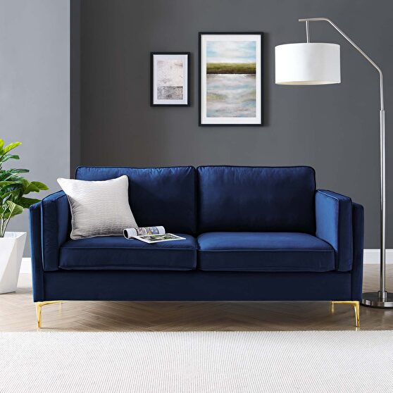 Performance velvet sofa in midnight blue