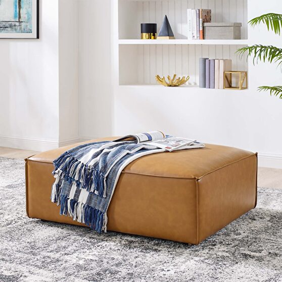 Vegan leather ottoman in tan finish