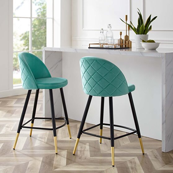 Performance velvet counter stools - set of 2 in mint