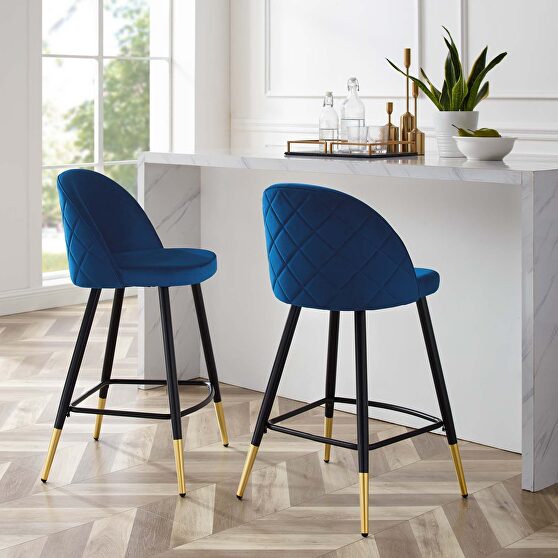 Performance velvet counter stools - set of 2 in navy