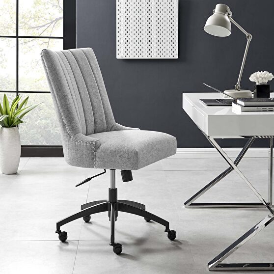 Channel tufted fabric office chair in black light gray