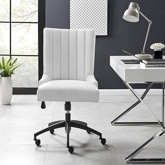 Channel tufted fabric office chair in black white