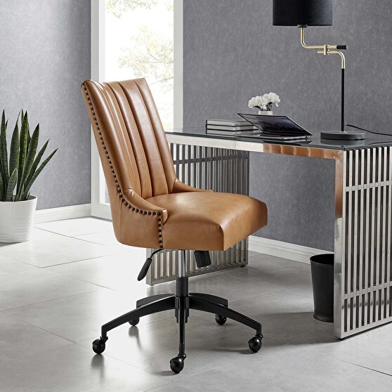 Channel tufted vegan leather office chair in black tan