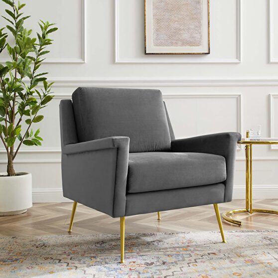 Performance velvet armchair in gold gray