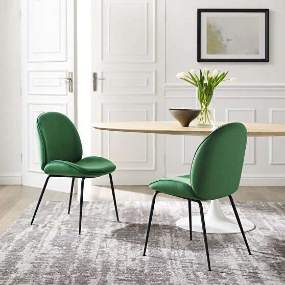 Black powder coated steel leg performance velvet dining chairs - set of 2 in emerald