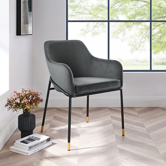 Performance velvet upholstery dining armchair in charcoal finish