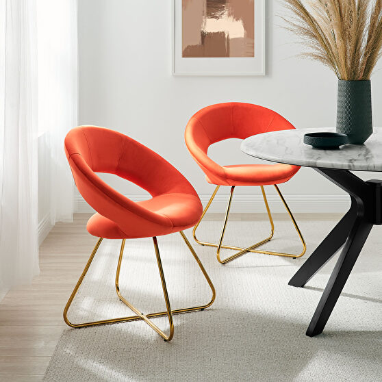 Performance velvet dining chair in gold and orange finish (set of 2)