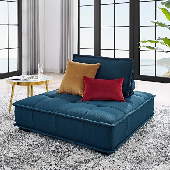Tufted fabric armless chair in azure