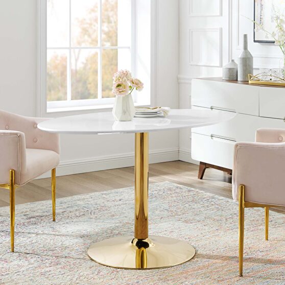 Oval dining table in gold white