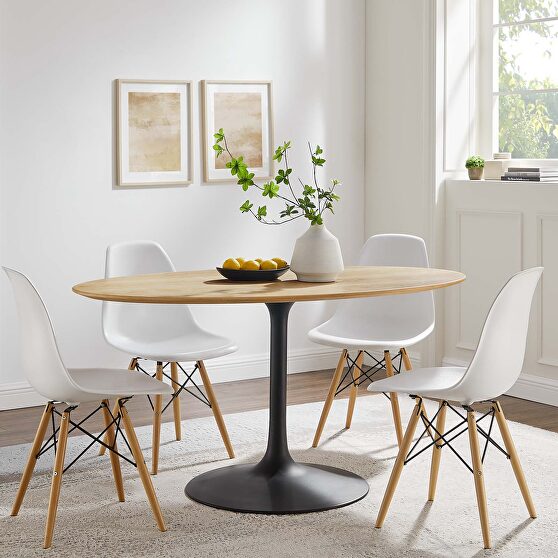 Wood oval dining table in black natural