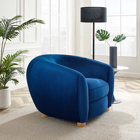 Performance velvet armchair in navy