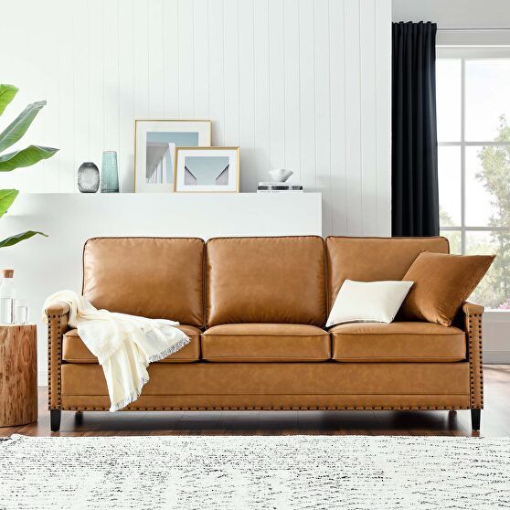 Vegan leather sofa in tan