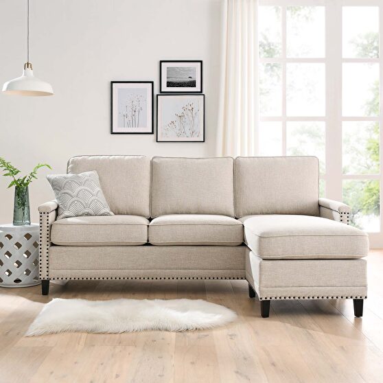 Upholstered fabric sectional sofa in beige