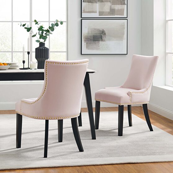 Pink finish performance velvet fabric upholstery dining chairs - set of 2