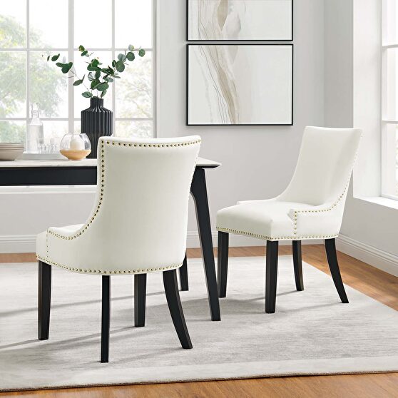 White finish performance velvet fabric upholstery dining chairs - set of 2