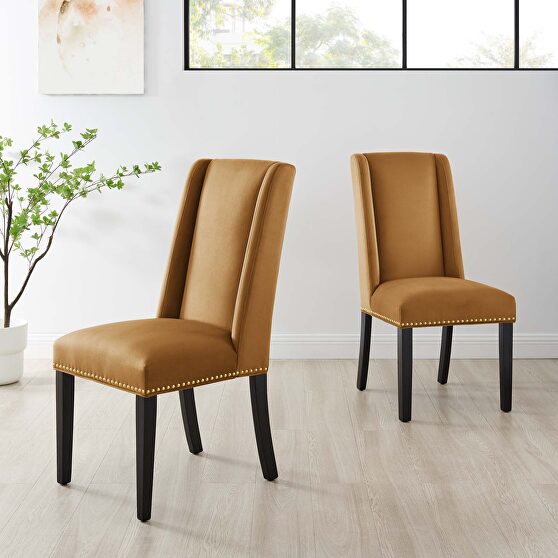 Cognac finish stain-resistant performance velvet dining chairs - set of 2