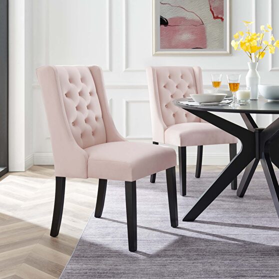 Pink finish button tufted performance velvet dining chairs - set of 2
